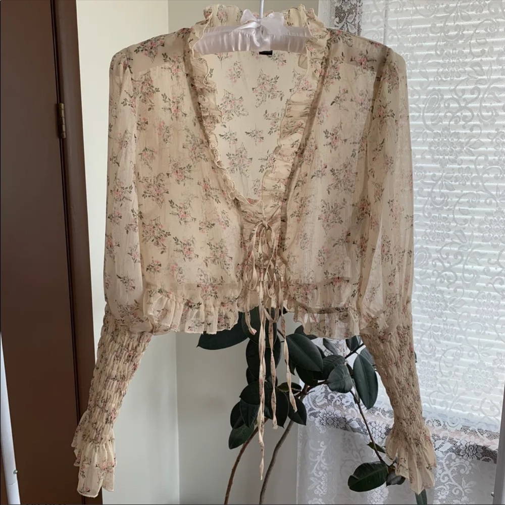Fashion Nova Floral Tie Blouse